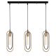 Suspension 3 lampes cadre bâtonnet alignées Haruko Métal Noir et Or