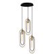 Suspension 3 lampes cadre bâtonnet escalier Haruko Métal Noir et Or
