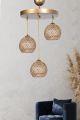 Suspension 3 lampes escalier Brax D32cm Métal Or et Jute Beige