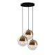Suspension 3 lampes escalier Kayla Verre Transparent et Métal Or antique