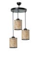 Suspension 3 lumières forme cylindres Tympanum Métal Noir et Rotin Beige