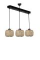Suspension 3 lumières Tropaeum Métal Noir et Rotin Beige