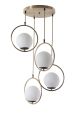 Suspension 4 globes cerclées escalier Radrana D30cm Verre Blanc et Métal Or