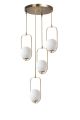 Suspension 4 globes ovale Bulla D30cm Verre Blanc et Métal Or
