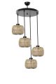 Suspension 4 lumières forme bombé Tropaeum Métal Noir et Rotin Beige