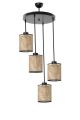 Suspension 4 lumières forme cylindres Tympanum Métal Noir et Rotin Beige