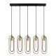 Suspension 5 lampes cadre bâtonnet alignées Haruko Métal Noir et Or