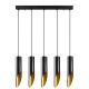 Suspension 5 lampes tubes tronqués alignés Dugan 135cm Métal Noir et Or