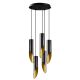 Suspension 5 lampes tubes tronqués saccade Dugan D43cm Métal Noir et Or