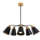 Suspension 5 lumières forme cônes tronqués Conix D58cm Métal Noir et Bois Naturel