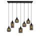 Suspension 7 lampe boules & tubes alignés saccade Mervin 85cm Métal Noir et Verre Fumé