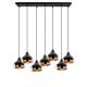 Suspension 7 lampes alignées Lectio 88cm Métal Noir et Or rose