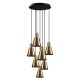 Suspension 7 lampes escalier Conixa Métal Noir et Or antique