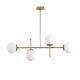 Suspension barre 4 lampes globes Movado 108cm Métal Or antique et Chrome et Verre Blanc