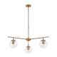 Suspension bras fins 3 lampes sphériques Bulla Métal Or antique et Verre Transparent