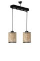 Suspension cannage 2 lumières alignés Colca Métal Noir et Rotin Beige