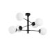 Suspension design battons 6 lampes Lunas Métal Noir et Verre Blanc