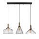 Suspension filaire 3 lampes alignées mix kyrielle Métal Noir et Or antique