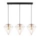 Suspension filaire diamant 3 lampes alignées Berlioz 100cm Métal Noir et Or rose