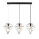 Suspension filaire diamant 3 lampes alignées Berlioz 100cm Métal Noir