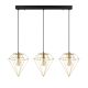 Suspension filaire diamant 3 lampes alignées Berlioz 100cm Métal Noir et Or
