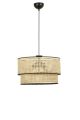 Suspension grand tambour 2 niveaux Tropaeum D40cm Métal Noir et Rotin Beige