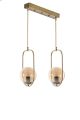 Suspension-plafonnier 2 globes cerclés ovale alignées Bulla 45x80cm Verre et Métal Or rose