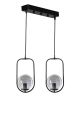 Suspension-plafonnier 2 globes cerclés ovale alignées Bulla 45x80cm Verre Gris fumé et Métal Noir