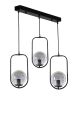 Suspension-plafonnier 3 globes ovale alignés Bulla 55x80cm Verre Gris fumé et Métal Noir