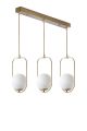 Suspension-plafonnier 3 globes ovale alignés Bulla 55x80cm Verre Blanc et Métal Or rose