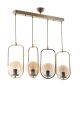 Suspension-plafonnier 4 globes alignés Bulla 65x80cm Verre et Métal Or rose