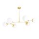 Suspension ramification horizontale 6 lampes Alirac Métal Or et Verre Blanc