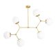 Suspension ramification latérale 6 lampes Acresh Verre Blanc et Métal Or