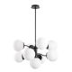 Suspension tige verticale 9 lampes globes Kasmir Verre Blanc et Métal Noir