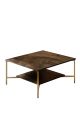 Table basse carrée Harmony 80x80cm Métal Or et Bois foncé