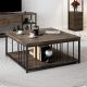 Table basse carrée Olliana 90x90cm Bois foncé et Métal Noir