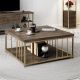 Table basse carrée Olliana 90x90cm Bois foncé et Métal Or