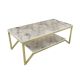 Table basse Houyi 120cm Bois Or et Blanc effet marbre