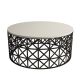 Table basse ovale Ellipticum support grille ajouré Bois Blanc Crème et Métal Noir