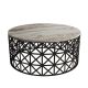 Table basse ovale Ellipticum support grille ajouré Mélaminé Marbre Blanc et Métal Noir 