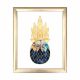 Tableau décoratif Pinata 23.5 x 28.5 cm Bois Motif Ananas graphique Bleu et Or