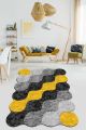 Tapis Ferano 80x150cm Velours Motif Cercles combinés Jaune, Noir et Gris