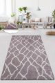 Tapis Kenzi 80x150cm Velours Motif Craquelé Gris et Blanc