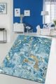 Tapis Kujala 80x150cm Velours Motif Abstrait Bleu et Or