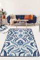 Tapis Raure 80x140cm Velours Motif Florale Bleu et Blanc