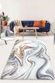 Tapis Roxy 80x150cm Velours Motif Marbre Blanc, Gris et Or dessous feutre antidérapant