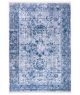 Tapis Tima 80x150cm 100% Velours Motif Floral Bleu et Blanc