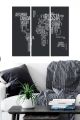 Triptyque tableau décoratif Fabulosus Mappemonde conceptuelle MDF Nuances de gris